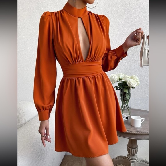 Sexy Cut Out Cowl Neck Long Sleeve Dress - Picture 3 of 6